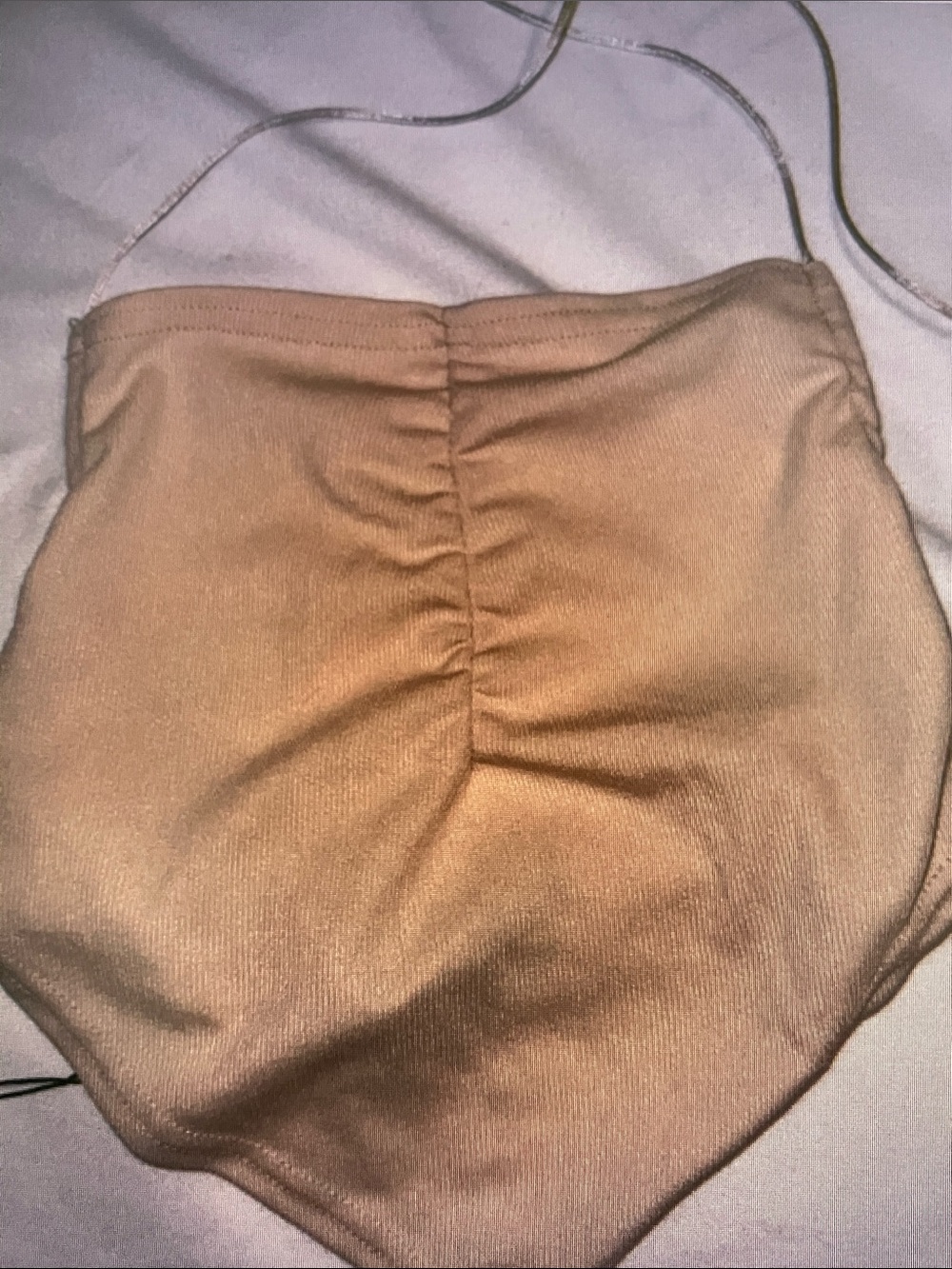 PrettyLittleThing Beige Ruched Strapless Bandeau Crop Top